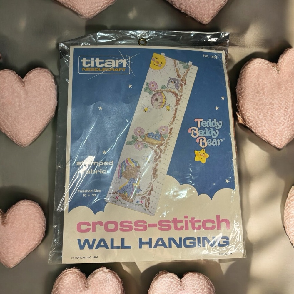 Vintage 1986 Titan Needlecraft #1408 Teddy Beddy Bear- Cross Stitch Wall Hanging